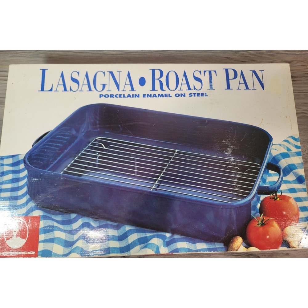 Lasagna Roasting Pan New Porcelain Enamel on Steel NEW Blue with Rack